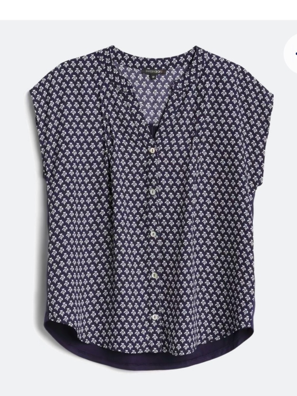 Papermoon Navy and White Micro Floral Button-Front Cap Sleeve Top
